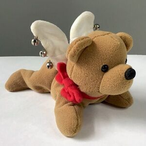 Vintage Christmas Angel Bear 7” Plush Stuffed Animal Wings Jingle Bells Weighted